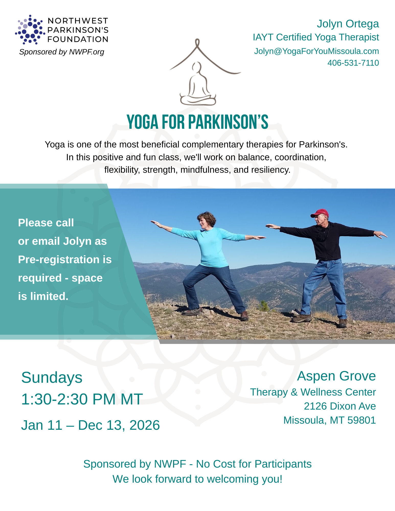 Yoga for Parkinson's Flyer, click to view larger.